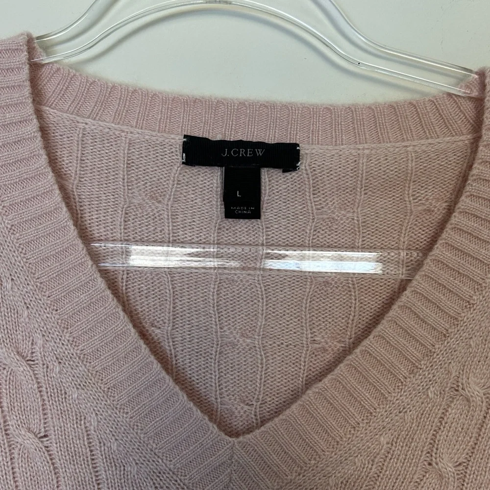J. Crew Wool Blend V Neck Cable Knit Sweater -‎ Light Pink - Size Large